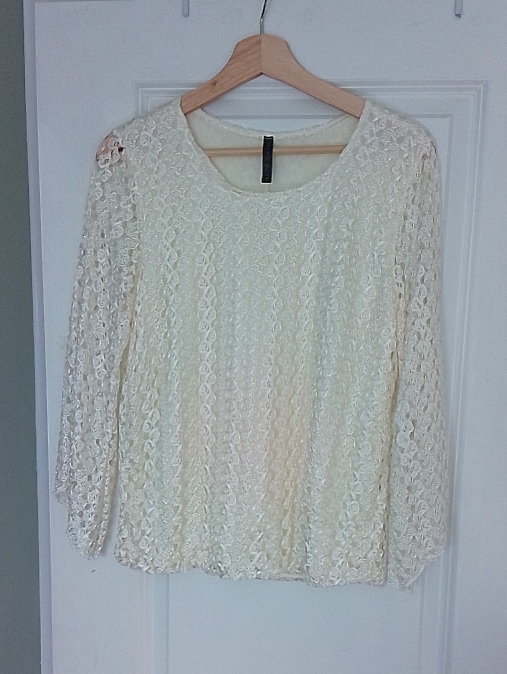 Ashley Blue Cream Lace Overlay Scoop Neck Top